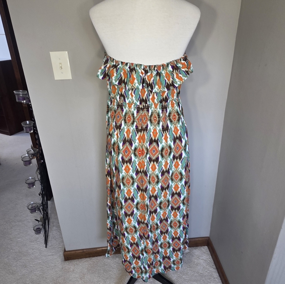 Maxi Dress Ikat Strapless Geometric Print Women's Plus Size 1X Caren Sport - Picture 5 of 16